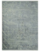 Antique Style transitional 8x11 Beige and Charcoal hand knotted Wool and art silk Area Rug