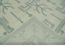 Antique Style Tree of life Beige and Teal Traditional Hand Knotted Custom Made wool Area Rug