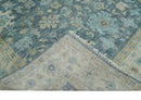 Custom Made Teal and Beige Hand Knotted Oriental Oushak Wool Area Rug