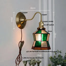 Antique teal glass and brass wall light fixture bedroom sconce