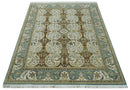 Antique Turkish 8x10 Hand Knotted Brown and Blue Wool Rug