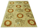 Antique Turkish Floral 8x10, 6x9, 4x6 and 2.6x10 Hand Knotted Beige, Olive and Rust Floral Persian Rug | AC5