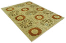 Antique Turkish Floral 8x10, 6x9, 4x6 and 2.6x10 Hand Knotted Beige, Olive and Rust Floral Persian Rug | AC5