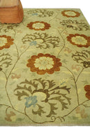 Antique Turkish Floral 8x10, 6x9, 4x6 and 2.6x10 Hand Knotted Beige, Olive and Rust Floral Persian Rug | AC5