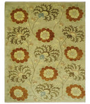 Antique Turkish Floral 8x10, 6x9, 4x6 and 2.6x10 Hand Knotted Beige, Olive and Rust Floral Persian Rug | AC5