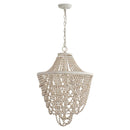 Antique White Bedroom 3-Light Chandelier Light with Wood Beads