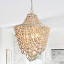 Antique White Bedroom 3-Light Chandelier Light with Wood Beads