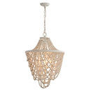 Antique White Bedroom 3-Light Chandelier Light with Wood Beads