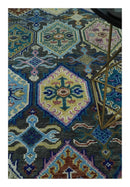 Antique look Charcoal And beige Hand knotted Custom Made wool Area Rug