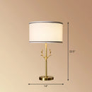 Antler gold fabric drum table lamp bedroom nightstand light