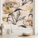 Contemporary Beige Peonies Wallpaper