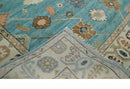 Aqua Blue and Ivory 8x10 Hand Knotted Wool Traditional Oushak Area Rug
