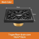 Art carved black brass & gold shower drain cover bathroom grate