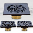 Art carved black brass & gold shower drain cover bathroom grate