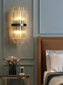Art deco black & gold stainless wall sconce bedroom ribbed glass