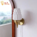 Art deco chrome & gold cream glass led wall lamp bedroom