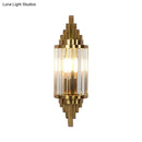 Art deco gold finish wall light with crystal prisms living room
