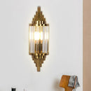 Art deco gold finish wall light with crystal prisms living room