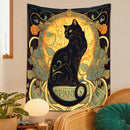 Art nouveau black cat tapestry bedroom floral wall decor