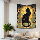 Art nouveau black cat tapestry bedroom floral wall decor