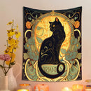 Art nouveau black cat tapestry bedroom floral wall decor