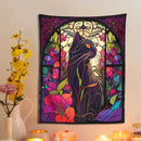 Art nouveau black cat tapestry wall hanging bedroom floral decor