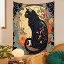 Art nouveau black cat tapestry wall hanging bedroom floral decor