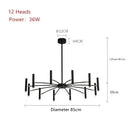 Art pendant chandelier black metal slender arm light living room