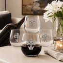 Fleur de Lis Stemless Wine Glasses - Set of 4