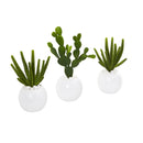 10” Cactus Succulent Artificial Plant in White Vase (Set of 3)