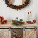 10” Evergreen Pine and Red Berries Artificial Christmas Candelabrum with Decorative Bows