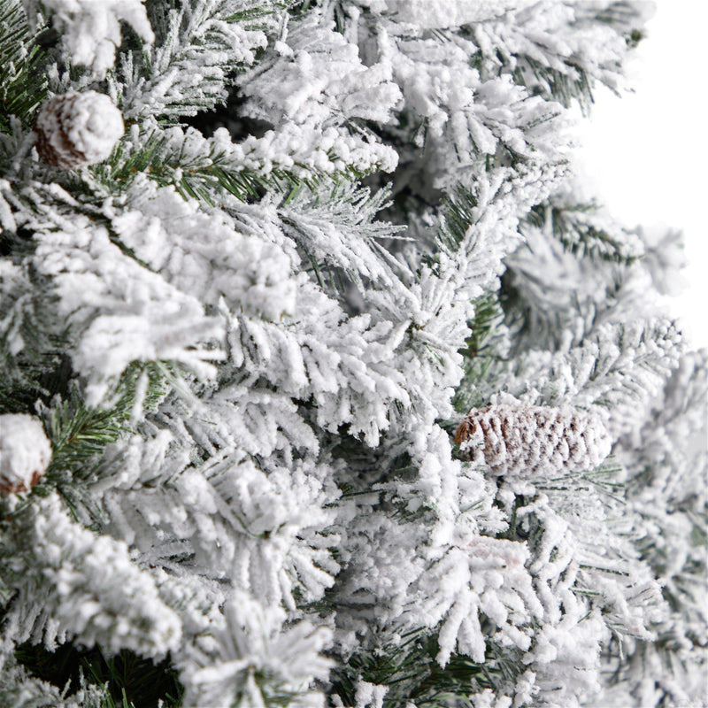 10' Flocked White River Mountain Pine Christmas Tree with Pinecones and 800 Clear LED Lights