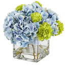 10” Hydrangea Artificial Arrangement in Glass Vase