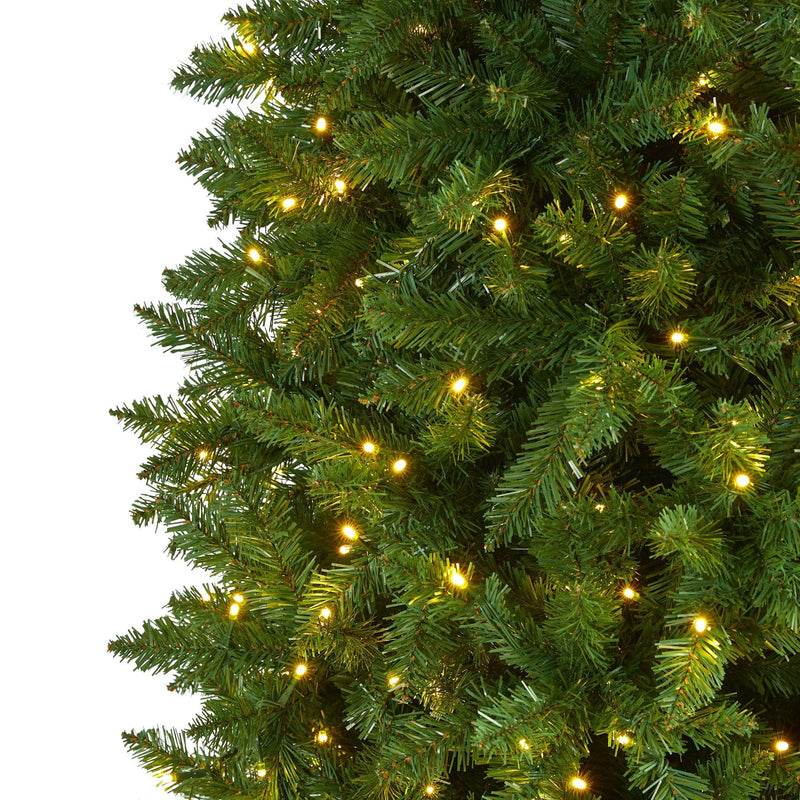 10’ Slim Green Mountain Pine Artificial Christmas Tree with 800 Clear LED Lights