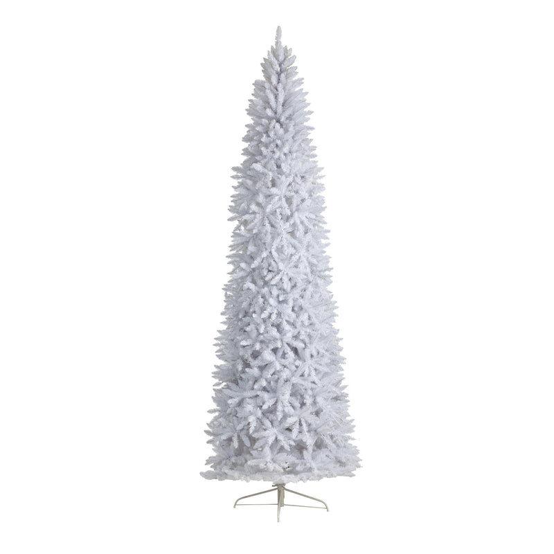 10’ Slim White Artificial Christmas Tree with 800 Warm White LED Lights and 2420 Bendable Branches