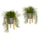 11” Agave Succulent Artificial Plant in Tin Planter with Legs (Set of 2)