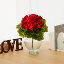 13” Geranium Artificial Plant in Glass Planter UV Resistant (Indoor/Outdoor)