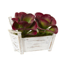 13” Succulent Artificial Plant in Wooden Bench Planter