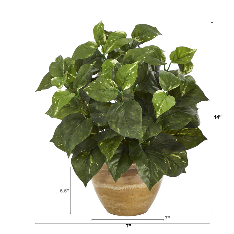 nearly natural pothos Nearly Natural 14-in Pothos Artificial Plant in Ceramic Planter