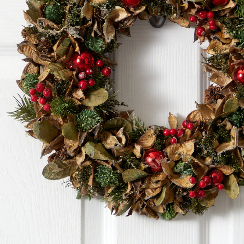 15” Holiday Artificial Wreath with Pine Cones and Ornaments