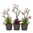 16” Magnolia and Succulent Artificial Arrangement in Trio Metal Planter