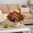 16” Peony Artificial Arrangement in Floral Vase