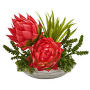 16” Succulent and Floral Artificial Arrangement in Decorative Vase