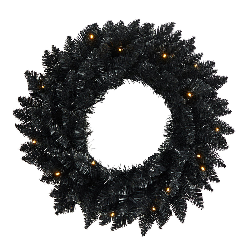 18” Black Artificial Wreath with 20 Warm White LED Lights