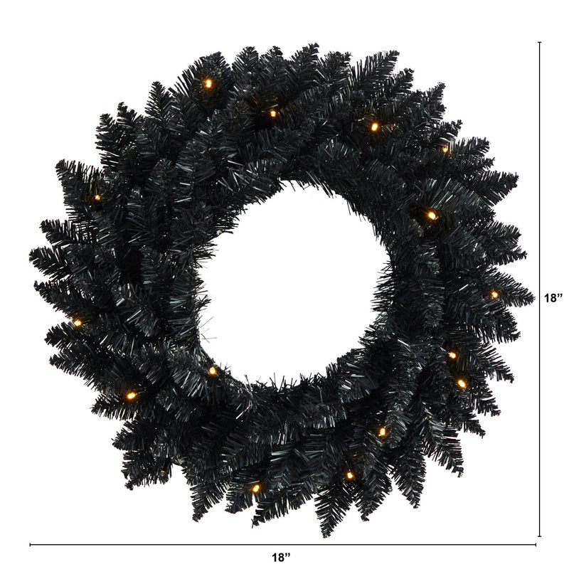 18” Black Artificial Wreath with 20 Warm White LED Lights