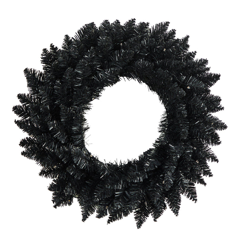 18” Black Artificial Wreath with 20 Warm White LED Lights