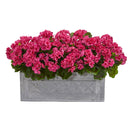 18” Geranium Artificial Plant in Stone Planter UV Resistant (Indoor/Outdoor)