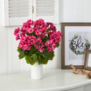 18” Geranium Artificial Plant in White Planter UV Resistant (Indoor/Outdoor)