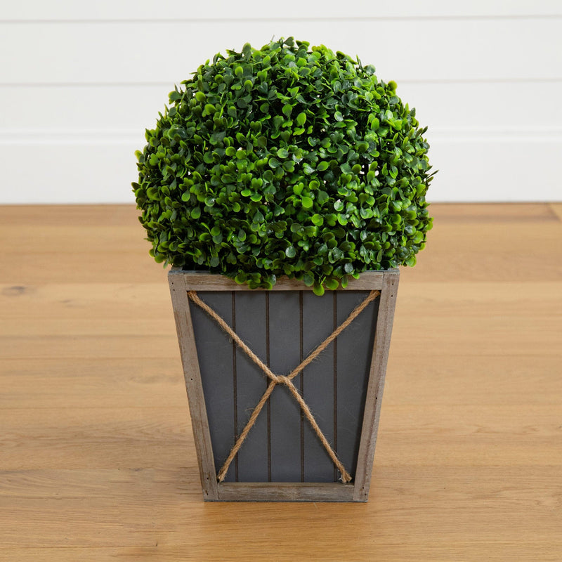 indoor uv planter Nearly Natural 18in. UV Resistant Artificial Boxwood Ball Topiary with LED Lights in Decorative Planter (Indoor/Outdoor)