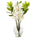 19” Cymbidium Orchid and Faux Zamioculcas Artificial Arrangement